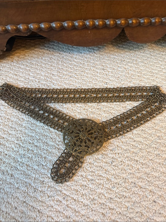 Accessories - Vintage-Inspired Multistrand Filigree Chain Belt - Antique Gold